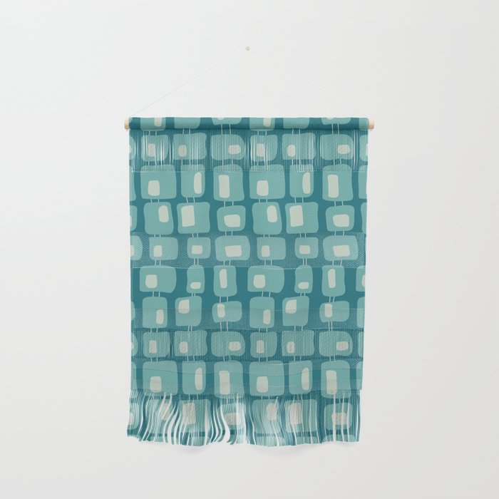 Funky Squares Retro Pattern Teal and Aqua Wall Hanging Gallery Image 1