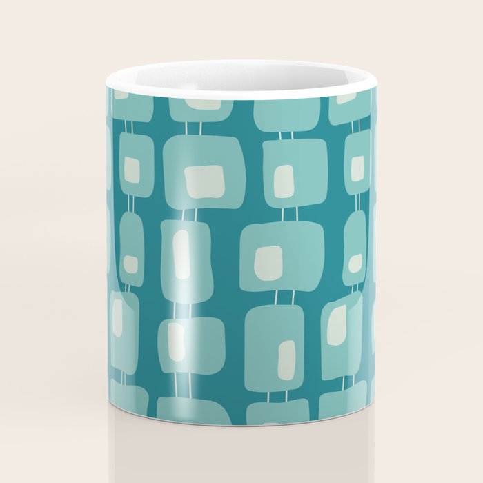 Funky Squares Retro Pattern Teal and Aqua Coffee Mug Gallery Image 4