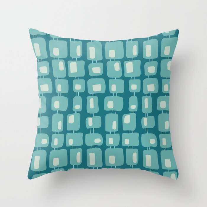 Funky Squares Retro Pattern Teal and Aqua Throw Pillow Gallery Image 6