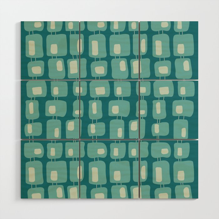 Funky Squares Retro Pattern Teal and Aqua Wood Wall Art Gallery Image 1