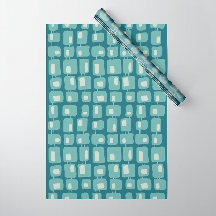Funky Squares Retro Pattern Teal and Aqua Wrapping Paper Gallery Image 1