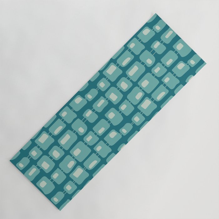 Funky Squares Retro Pattern Teal and Aqua Yoga Mat Gallery Image 1