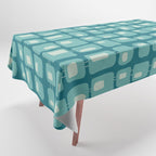 Funky Squares Retro Pattern Teal and Aqua Tablecloth Gallery Image 1