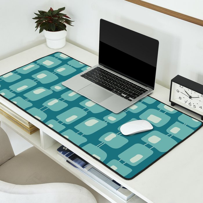 Funky Squares Retro Pattern Teal and Aqua Desk Mat Gallery Image 2