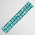 Funky Squares Retro Pattern Teal and Aqua Table Runner Gallery Image 3