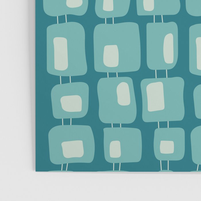 Funky Squares Retro Pattern Teal and Aqua Poster Gallery Image 3