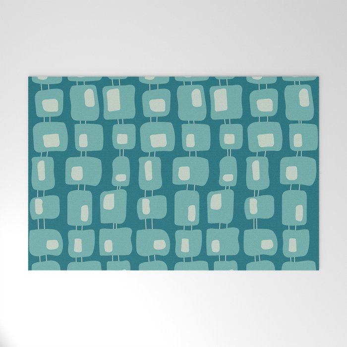 Funky Squares Retro Pattern Teal and Aqua Welcome Mat Gallery Image 1