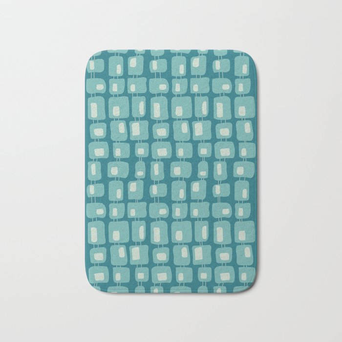 Funky Squares Retro Pattern Teal and Aqua Bath Mat Gallery Image 1