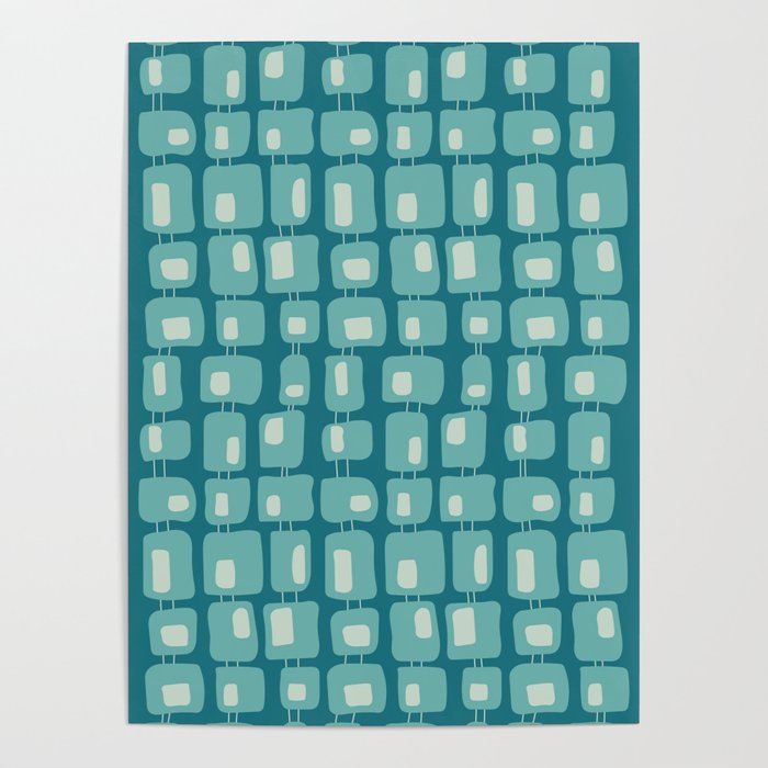 Funky Squares Retro Pattern Teal and Aqua Poster Gallery Image 4