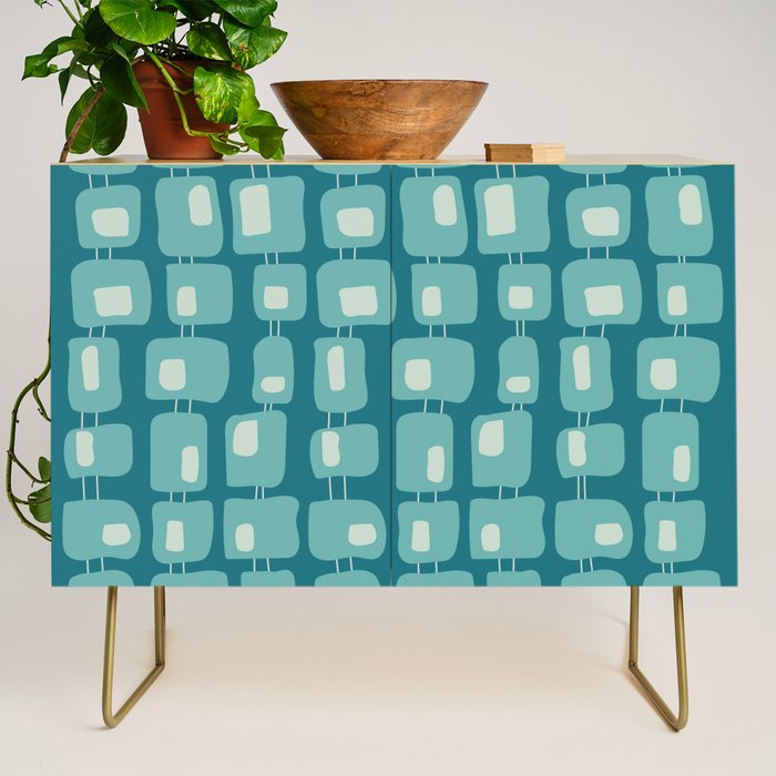 Funky Squares Retro Pattern Teal and Aqua Credenza Gallery Image 1
