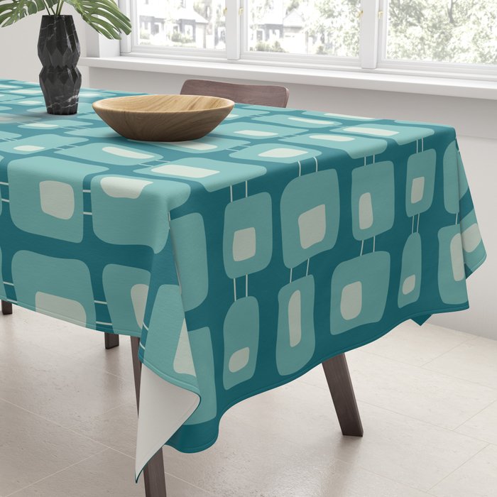 Funky Squares Retro Pattern Teal and Aqua Tablecloth Gallery Image 3