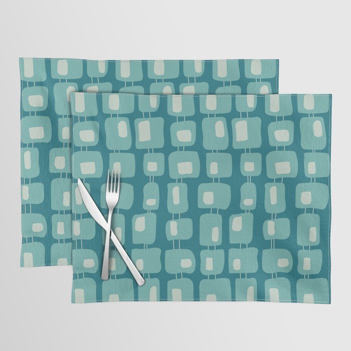 Funky Squares Retro Pattern Teal and Aqua Placemat Gallery Image 1