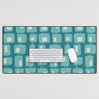Funky Squares Retro Pattern Teal and Aqua Desk Mat Gallery Image 1