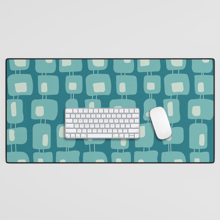Funky Squares Retro Pattern Teal and Aqua Desk Mat Gallery Image 1
