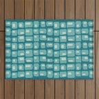 Funky Squares Retro Pattern Teal and Aqua Outdoor Rug Gallery Image 1