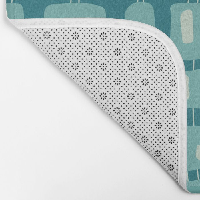 Funky Squares Retro Pattern Teal and Aqua Bath Mat Gallery Image 2