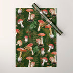 Vintage Dark Night Green Mushroom Forest Wrapping Paper Gallery Image 1