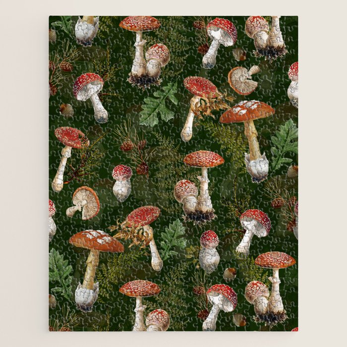 Vintage Dark Night Green Mushroom Forest Jigsaw Puzzle Gallery Image 1