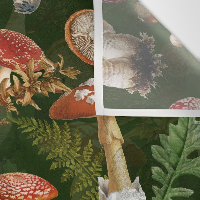 Vintage Dark Night Green Mushroom Forest Wall Tapestry Gallery Image 3