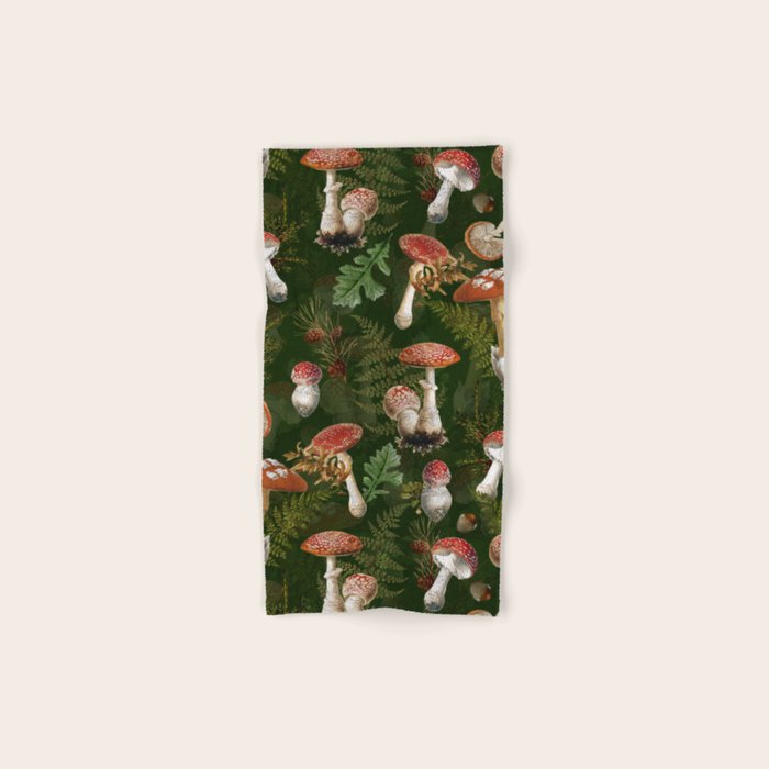 Vintage Dark Night Green Mushroom Forest Bath Towel Gallery Image 1
