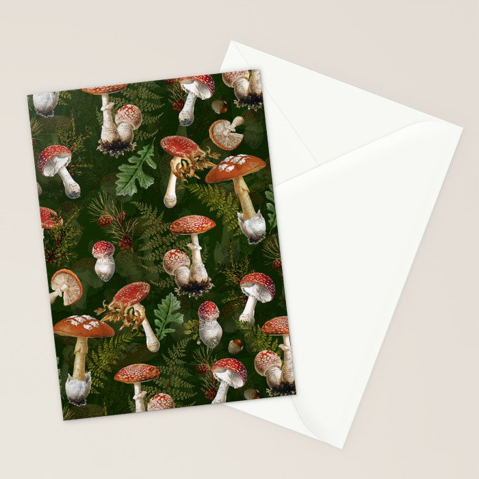 Vintage Dark Night Green Mushroom Forest Stationery Card Gallery Image 2