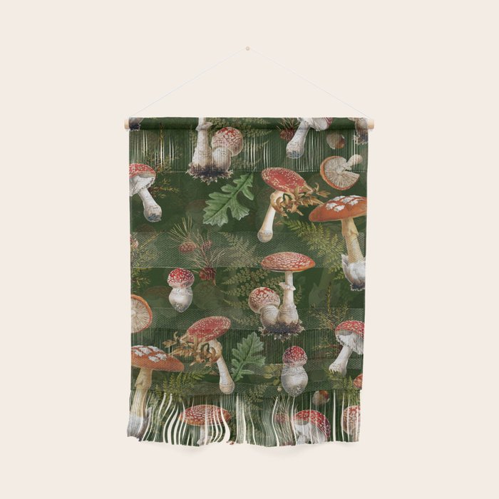 Vintage Dark Night Green Mushroom Forest Wall Hanging Gallery Image 1