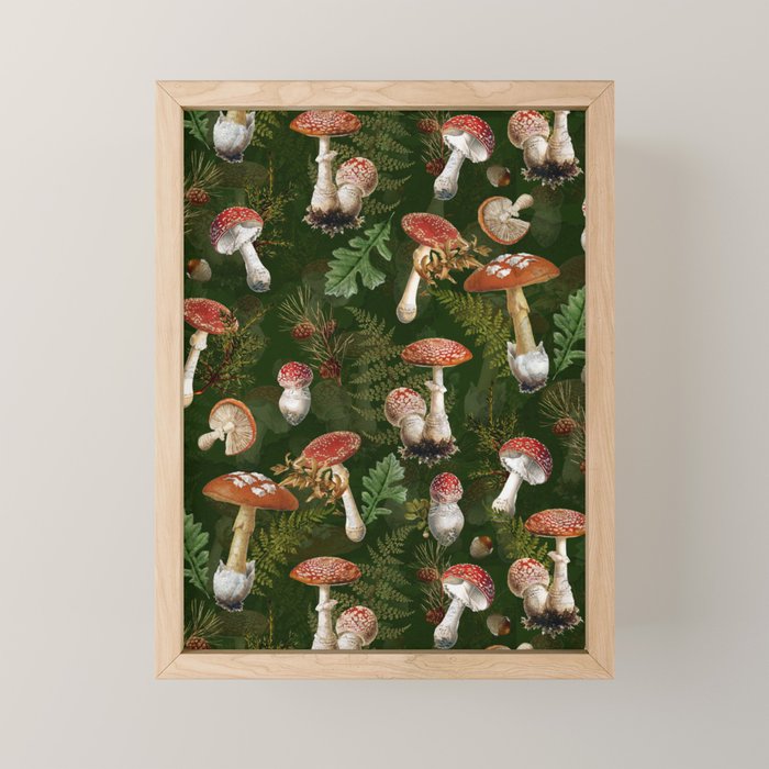 Vintage Dark Night Green Mushroom Forest Mini Art Print Gallery Image 1