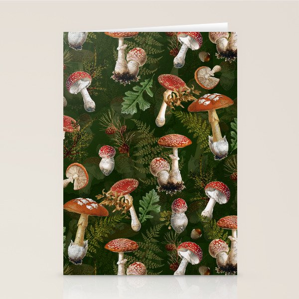 Vintage Dark Night Green Mushroom Forest Stationery Card Gallery Image 1