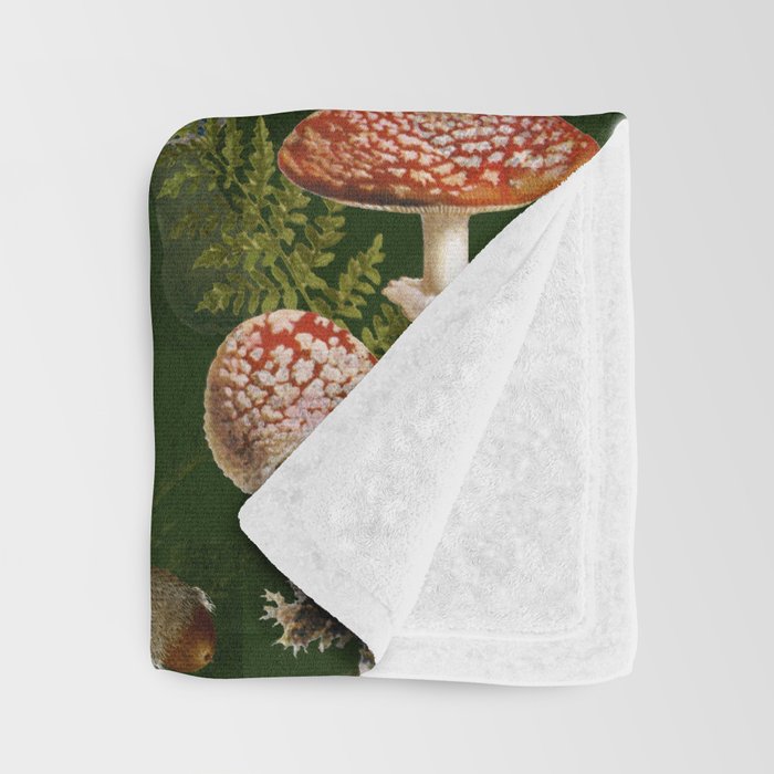 Vintage Dark Night Green Mushroom Forest Throw Blanket Gallery Image 3