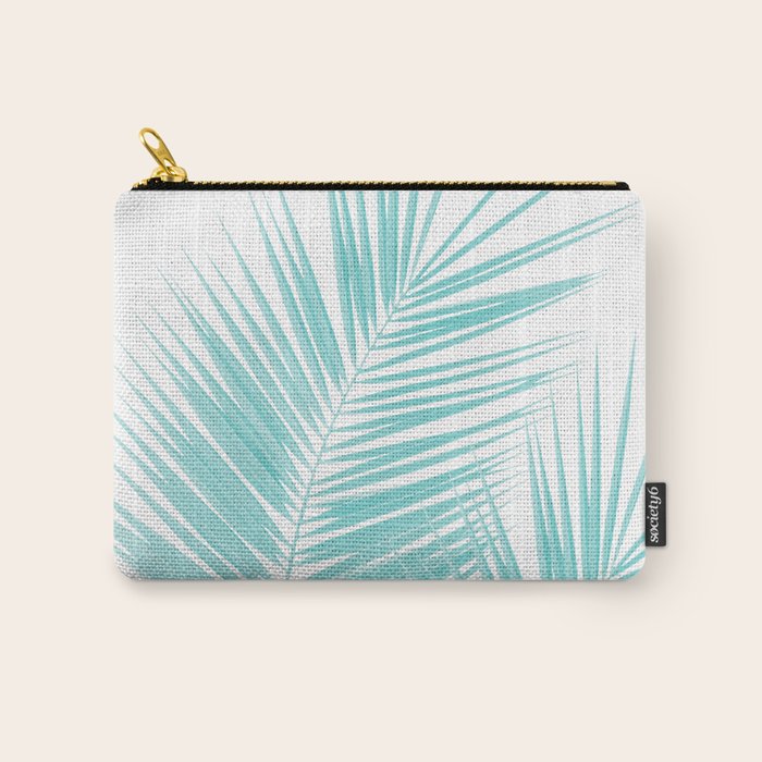 Soft Turquoise Palm Leaves Dream - Cali Summer Vibes #1 #tropical #decor #art #society6 Carry All Pouch Gallery Image 1