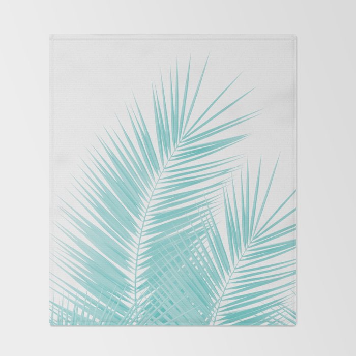 Soft Turquoise Palm Leaves Dream - Cali Summer Vibes #1 #tropical #decor #art #society6 Throw Blanket Gallery Image 2