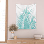 Soft Turquoise Palm Leaves Dream - Cali Summer Vibes #1 #tropical #decor #art #society6 Wall Tapestry Gallery Image 2
