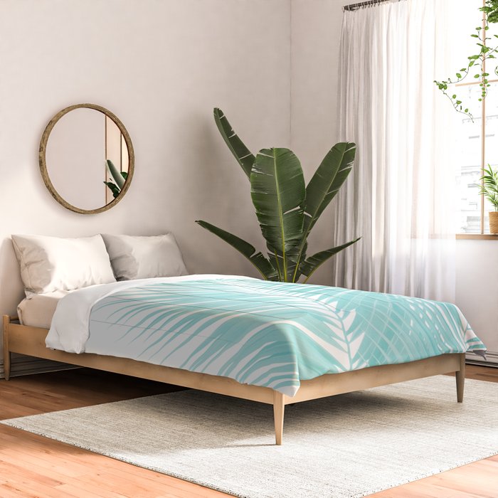 Soft Turquoise Palm Leaves Dream - Cali Summer Vibes #1 #tropical #decor #art #society6 Comforter Gallery Image 2