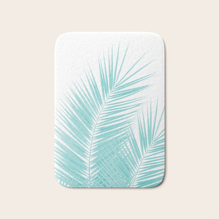 Soft Turquoise Palm Leaves Dream - Cali Summer Vibes #1 #tropical #decor #art #society6 Bath Mat Gallery Image 1