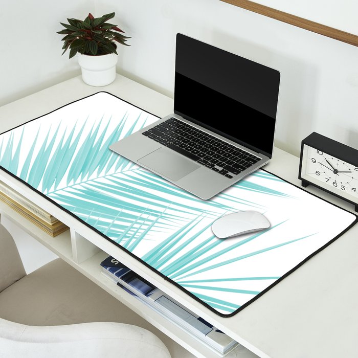 Soft Turquoise Palm Leaves Dream - Cali Summer Vibes #1 #tropical #decor #art #society6 Desk Mat Gallery Image 2