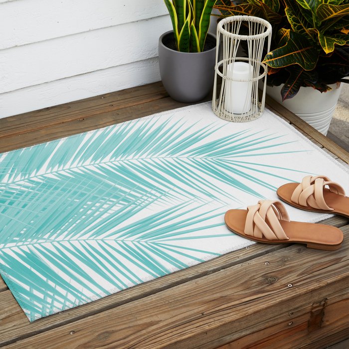 Soft Turquoise Palm Leaves Dream - Cali Summer Vibes #1 #tropical #decor #art #society6 Outdoor Rug Gallery Image 2