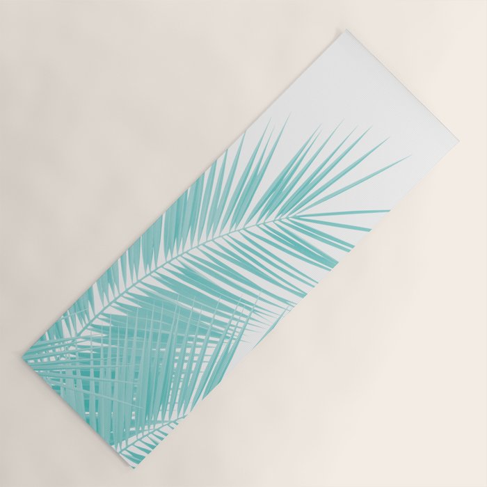 Soft Turquoise Palm Leaves Dream - Cali Summer Vibes #1 #tropical #decor #art #society6 Yoga Mat Gallery Image 1
