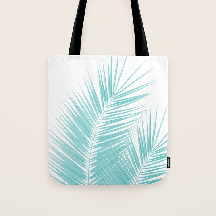 Soft Turquoise Palm Leaves Dream - Cali Summer Vibes #1 #tropical #decor #art #society6 Tote Bag Gallery Image 1