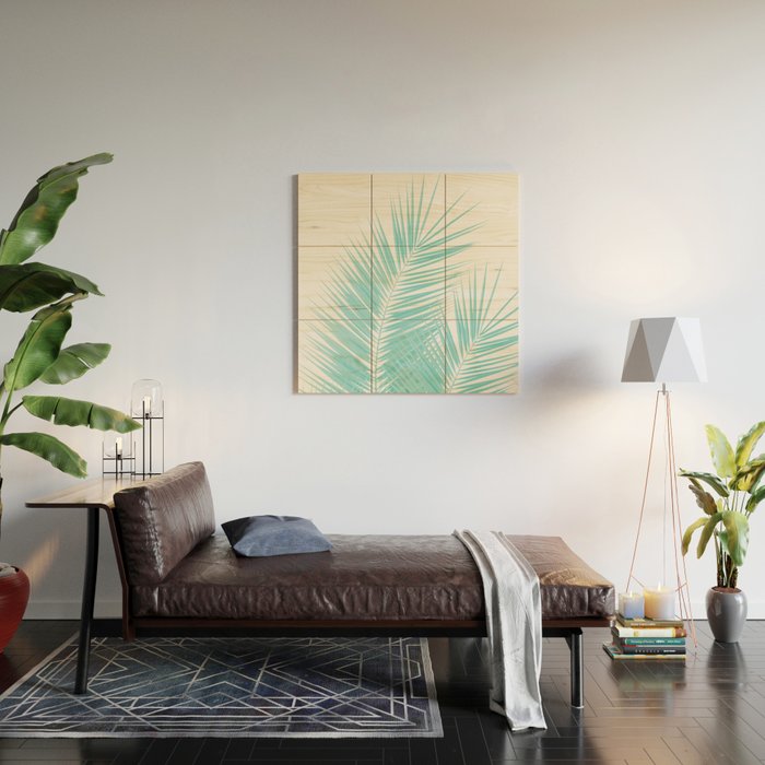 Soft Turquoise Palm Leaves Dream - Cali Summer Vibes #1 #tropical #decor #art #society6 Wood Wall Art Gallery Image 2