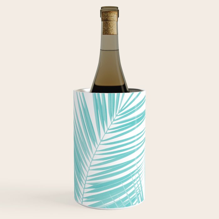 Soft Turquoise Palm Leaves Dream - Cali Summer Vibes #1 #tropical #decor #art #society6 Wine Chiller Gallery Image 1