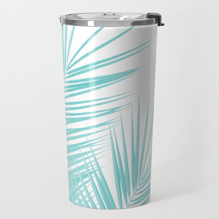 Soft Turquoise Palm Leaves Dream - Cali Summer Vibes #1 #tropical #decor #art #society6 Travel Mug Gallery Image 2