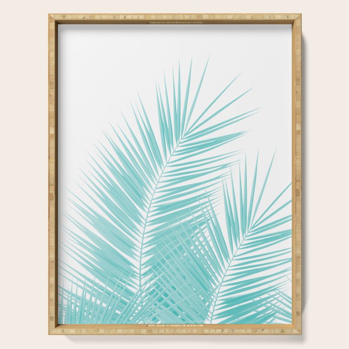 Soft Turquoise Palm Leaves Dream - Cali Summer Vibes #1 #tropical #decor #art #society6 Serving Tray Gallery Image 1