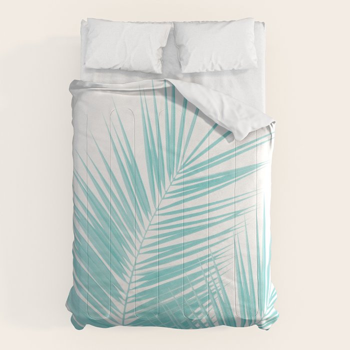 Soft Turquoise Palm Leaves Dream - Cali Summer Vibes #1 #tropical #decor #art #society6 Comforter Gallery Image 1