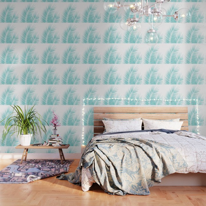 Soft Turquoise Palm Leaves Dream - Cali Summer Vibes #1 #tropical #decor #art #society6 Wallpaper Gallery Image 1