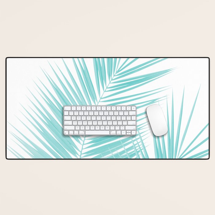 Soft Turquoise Palm Leaves Dream - Cali Summer Vibes #1 #tropical #decor #art #society6 Desk Mat Gallery Image 1