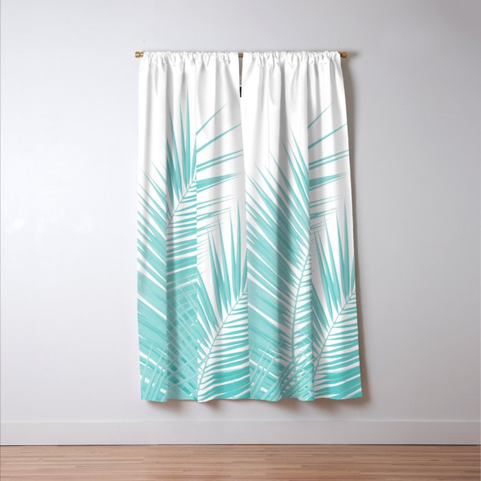 Soft Turquoise Palm Leaves Dream - Cali Summer Vibes #1 #tropical #decor #art #society6 Window Curtain Gallery Image 3