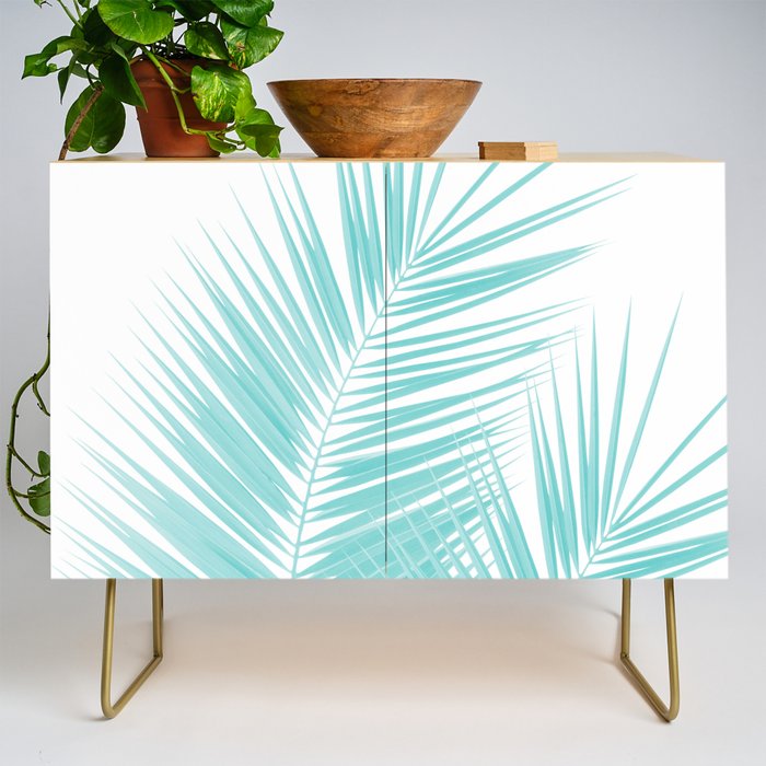 Soft Turquoise Palm Leaves Dream - Cali Summer Vibes #1 #tropical #decor #art #society6 Credenza Gallery Image 1