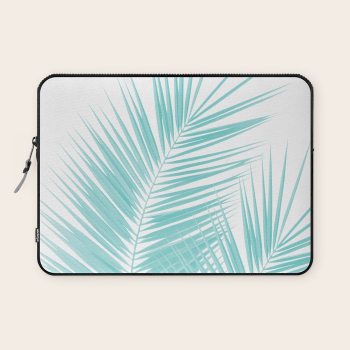 Soft Turquoise Palm Leaves Dream - Cali Summer Vibes #1 #tropical #decor #art #society6 Laptop Sleeve Gallery Image 1