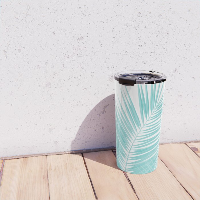 Soft Turquoise Palm Leaves Dream - Cali Summer Vibes #1 #tropical #decor #art #society6 Travel Mug Gallery Image 4