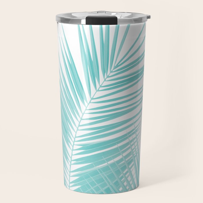 Soft Turquoise Palm Leaves Dream - Cali Summer Vibes #1 #tropical #decor #art #society6 Travel Mug Gallery Image 1